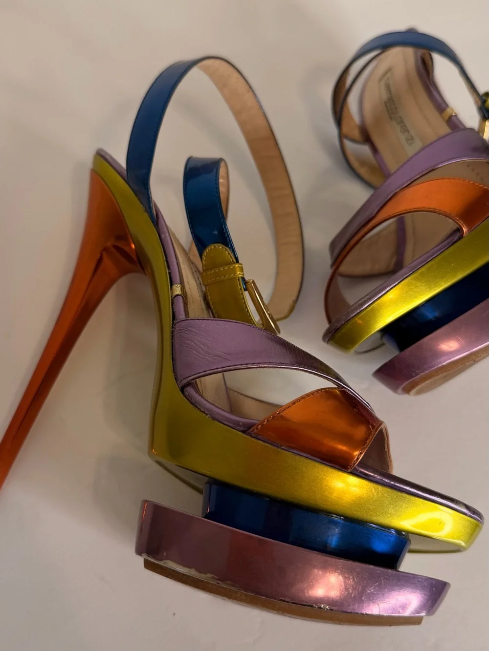 Gianmarco Lorenzi Metallic Multi-Color Platform Stiletto Sandal